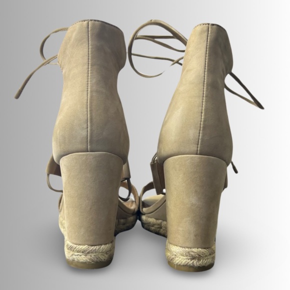 Frye Roberta Ghillie Espadrille Platform Wedge Nubuck Leather, Nude Color, Sz 9 - Picture 6 of 7